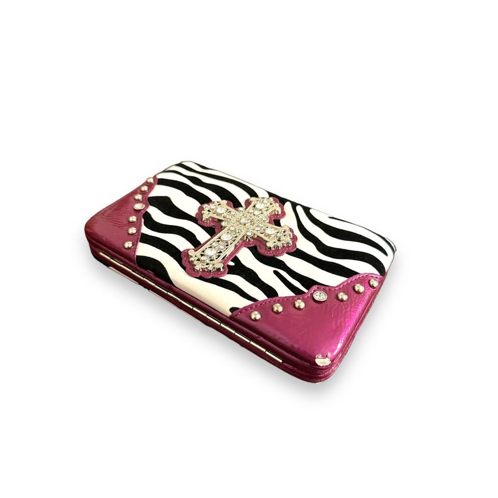 Purple Zebra Print Rhinestone Cross wallet - Picture 4 of 7